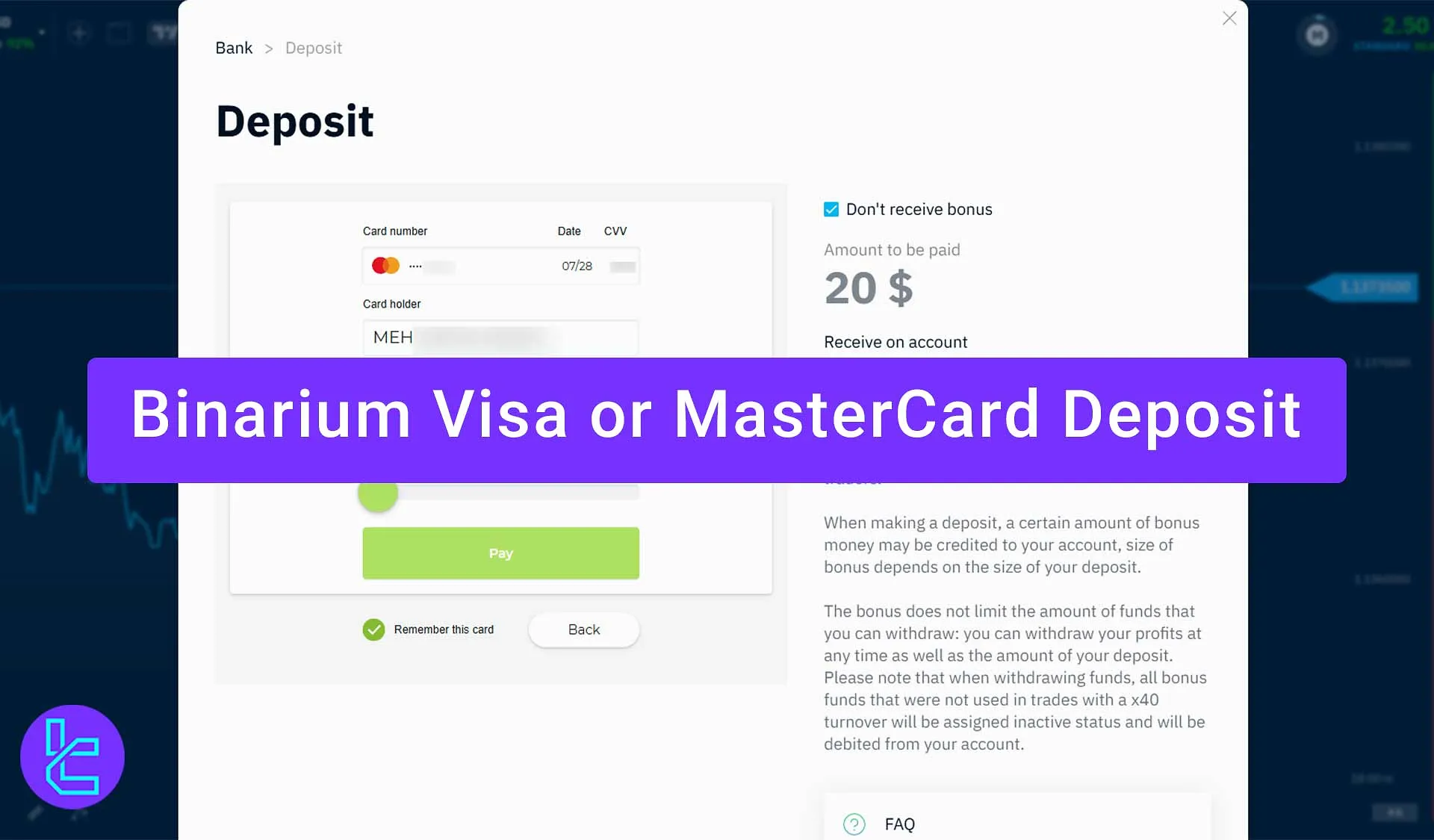 Binarium Visa or MasterCard deposit