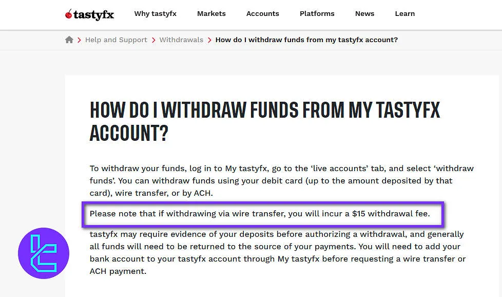 Tastyfx non-trading fees