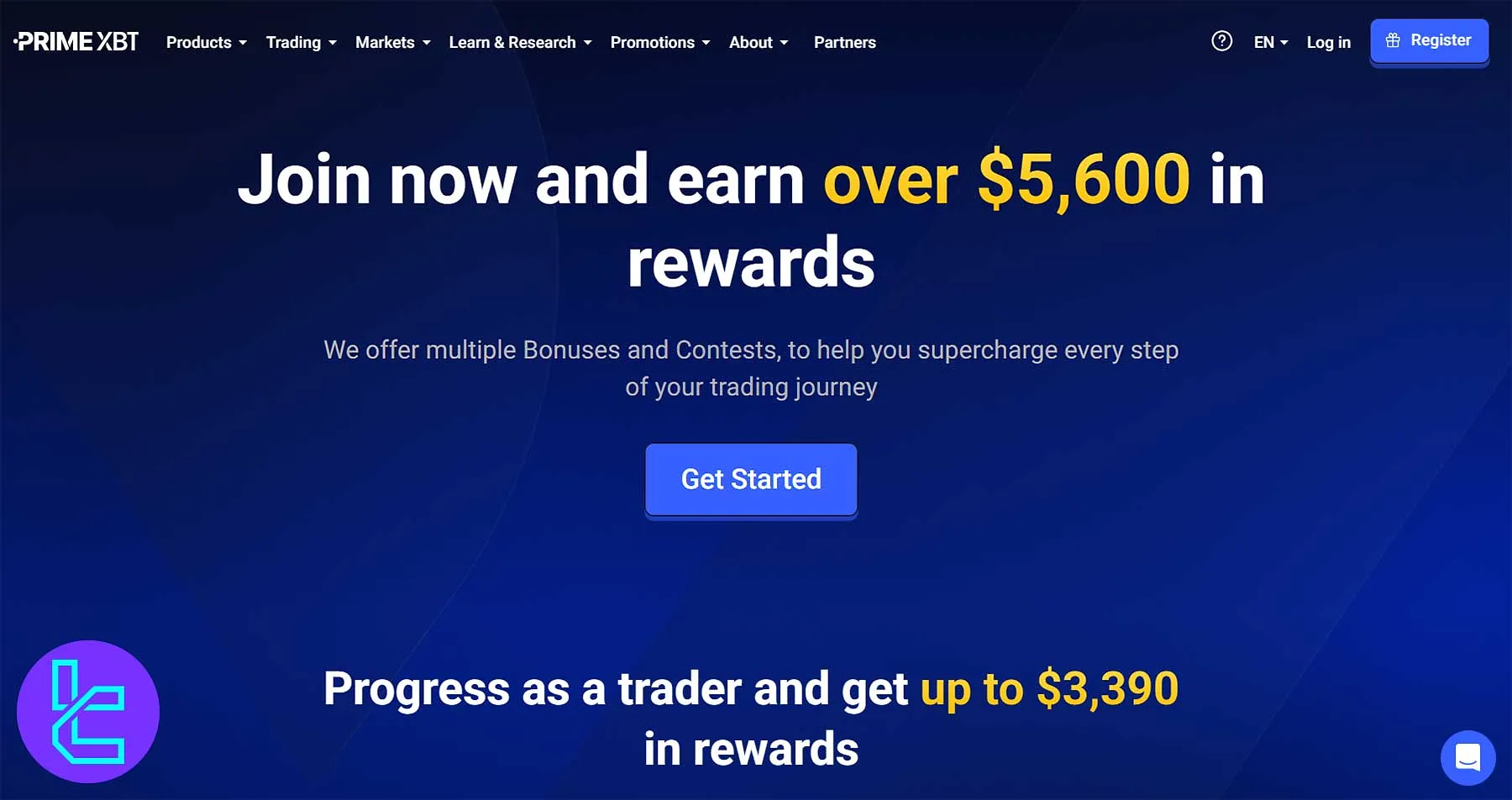PrimeXBT Rewards Center dashboard showcasing multi-step trader missions