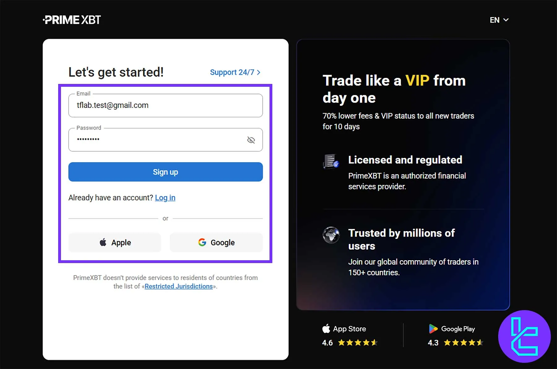 PrimeXBT Exchange Registration