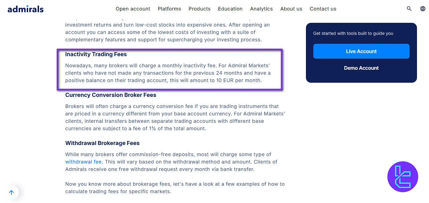 Admirals inactivity fee