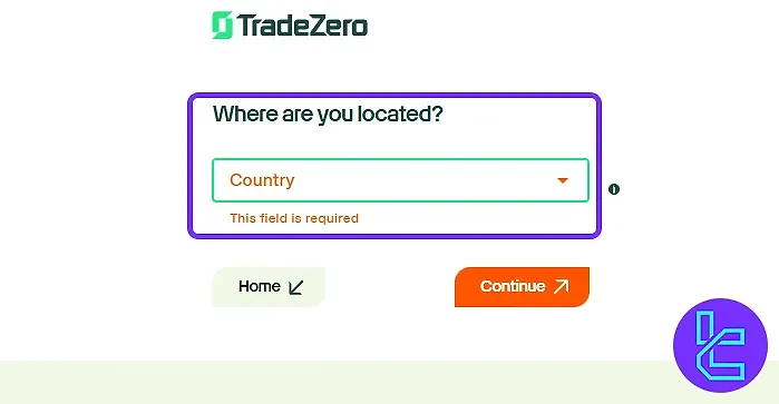 Choose Residential Country at TradeZero