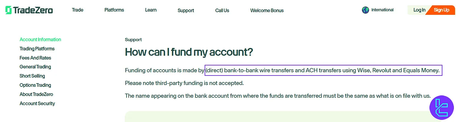 TradeZero Deposit and Withdrawal Methods