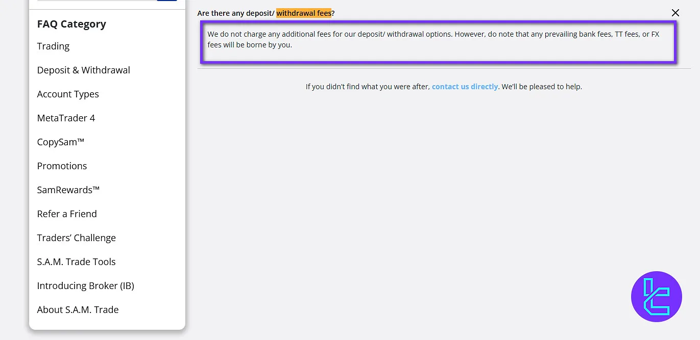 S.A.M Trade Non-Trading Fees