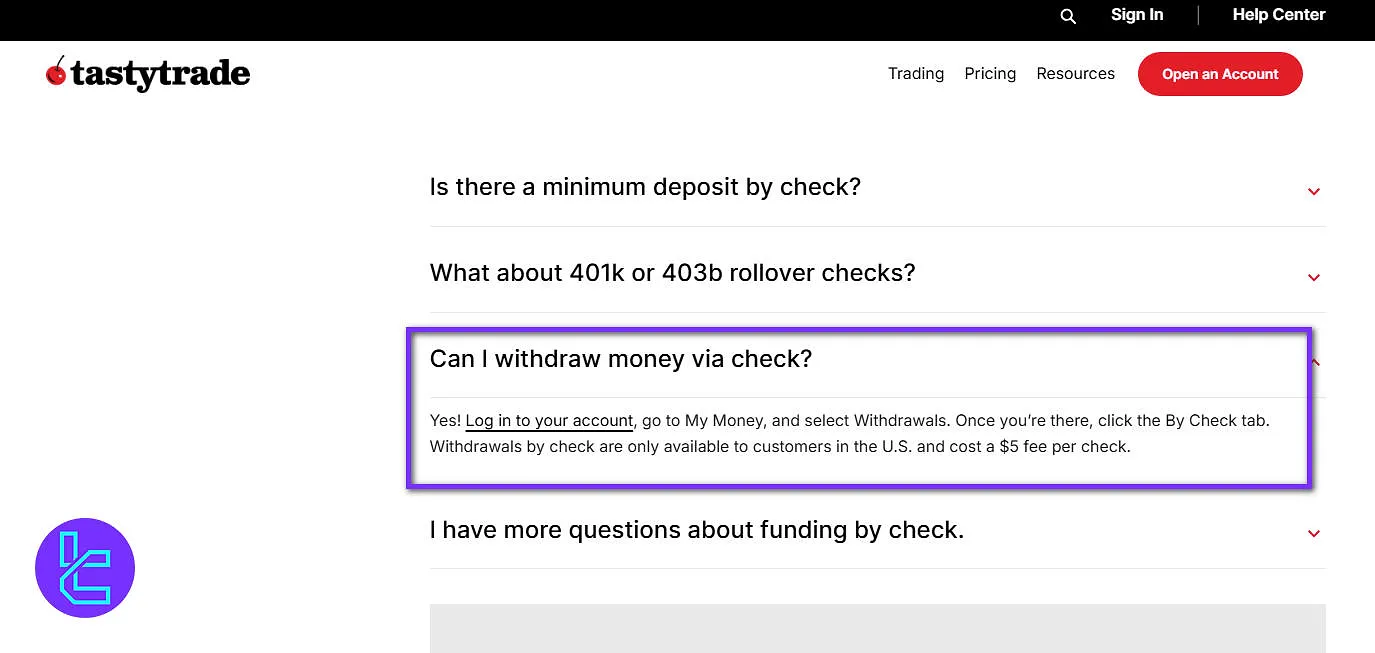 Tastytrade withdrawal