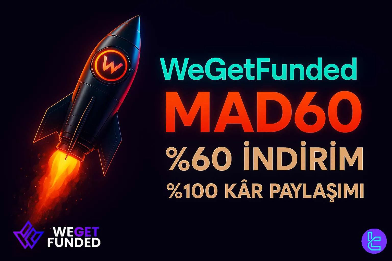 WeGetFunded neon tarzı %60 kampanya görseli