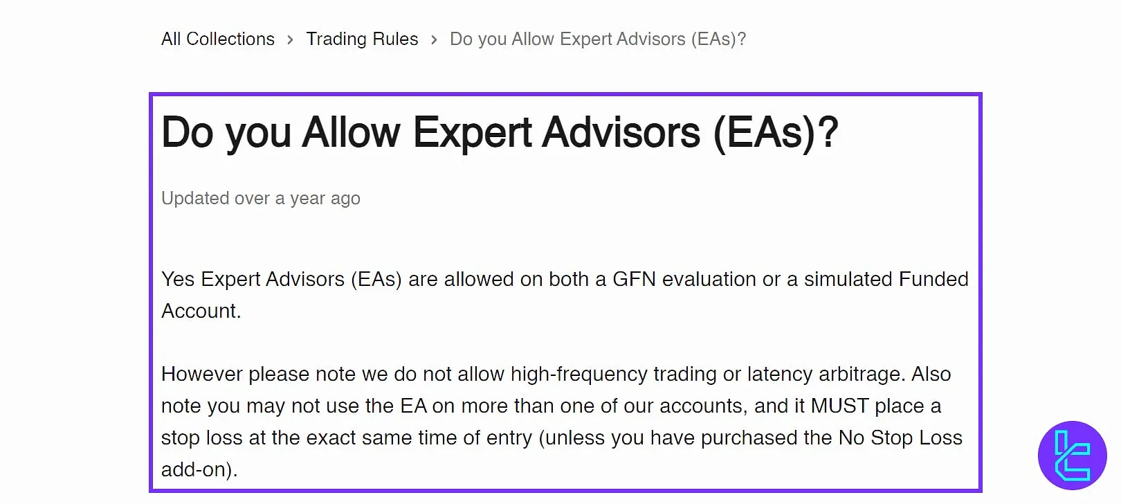 Get Funded Now expert advisors rule