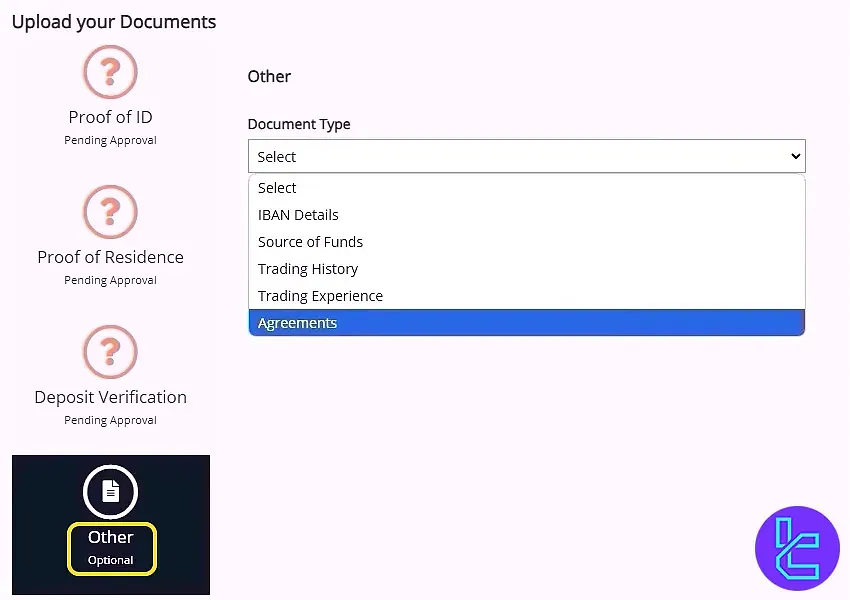 Upload extra verification documents for TrioMarkets