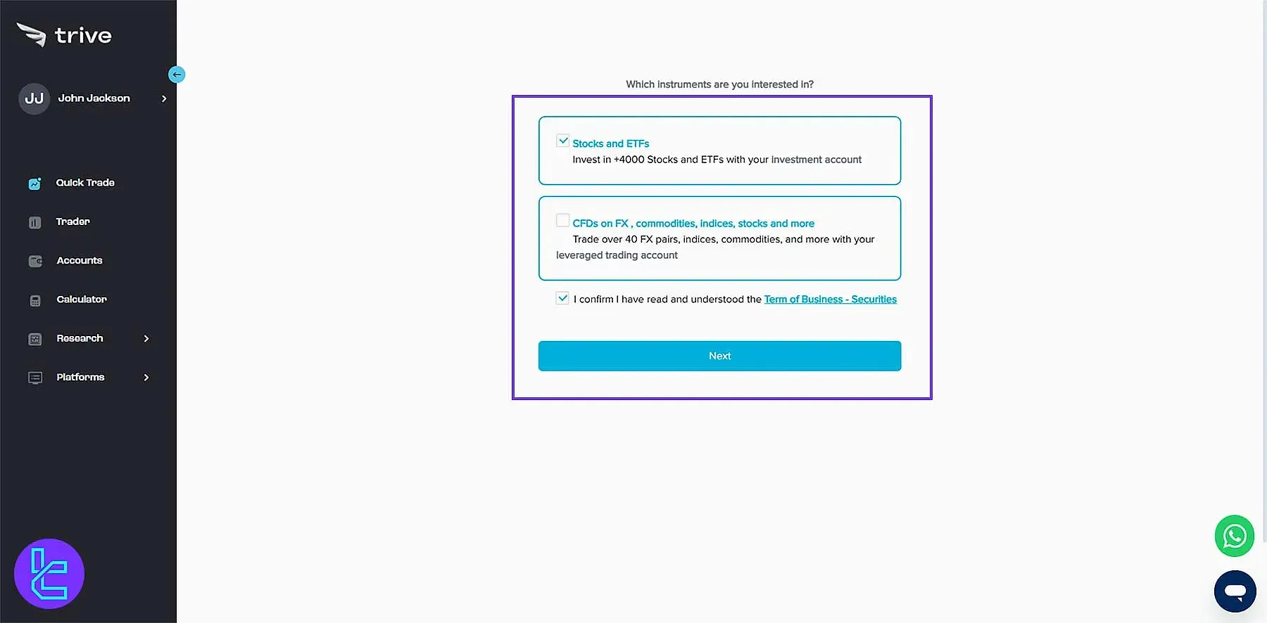 Select how to work with Trive