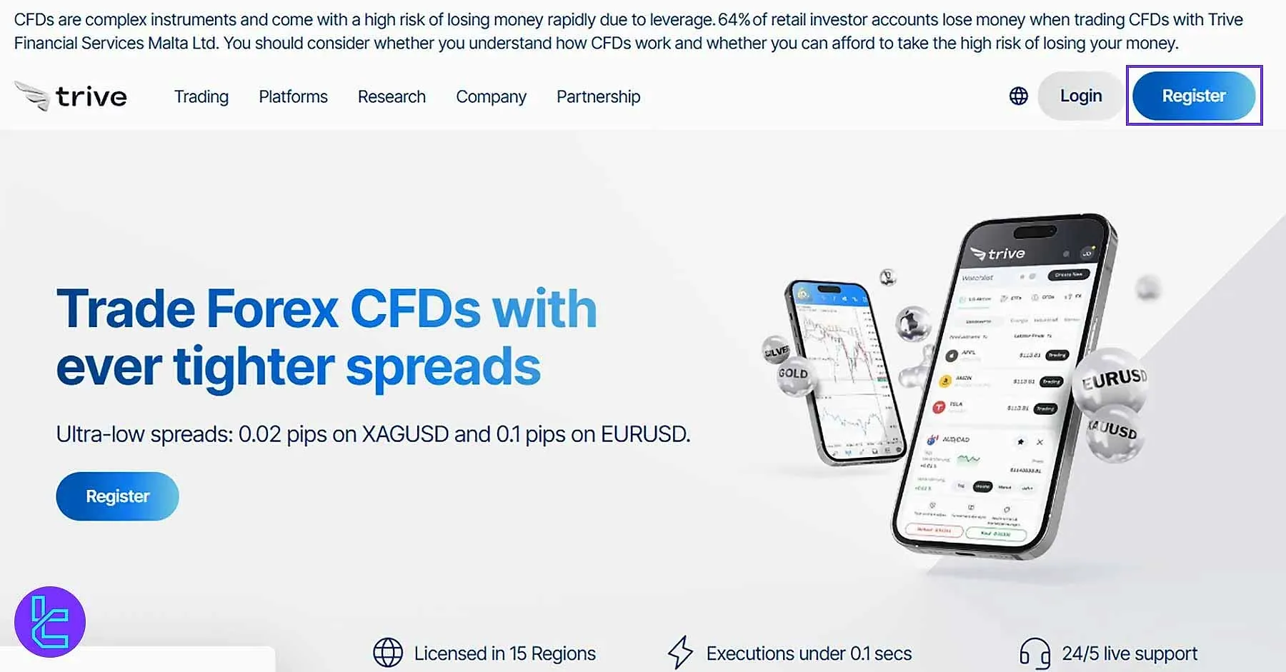 click Register to start Trive signup process