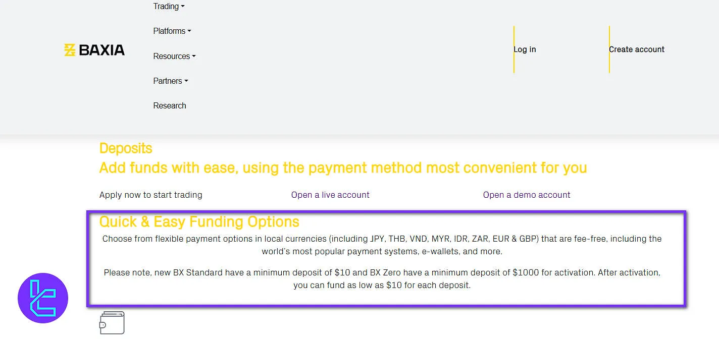 Baxia Markets Deposit