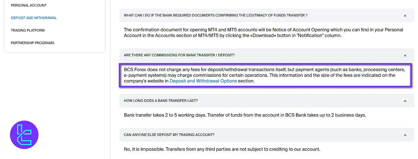BCS Markets Non-Trading Fees