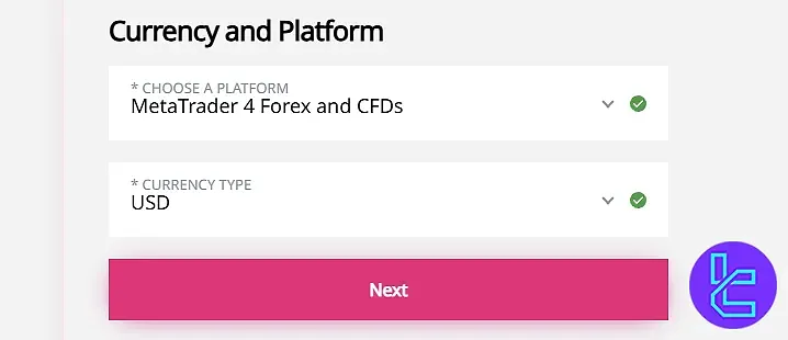 Select platform and currency for Tradeview Forex Verification