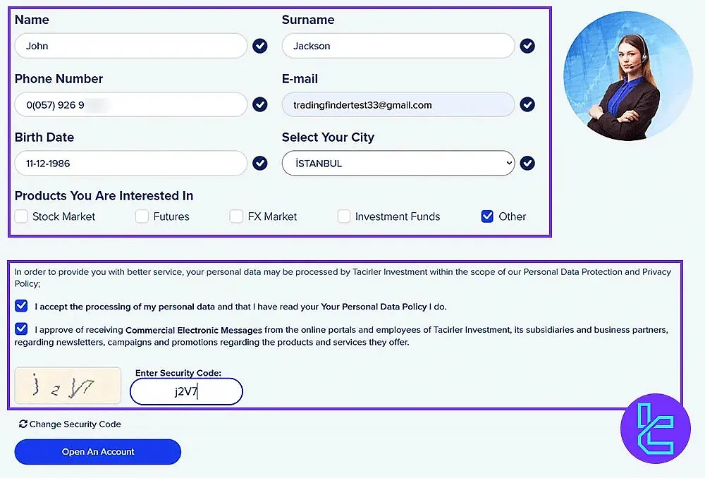 Tradeview Forex signup form process