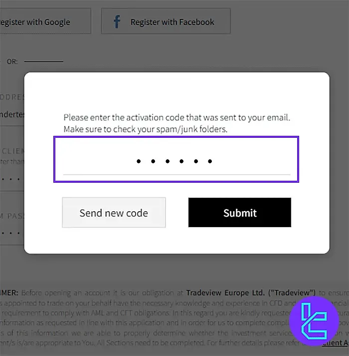 Tradeview Forex email verification code