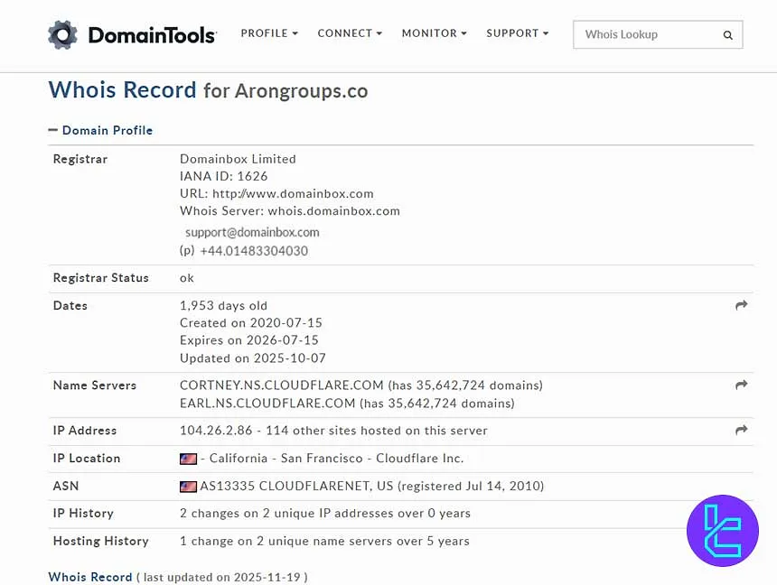 گزارش WHOIS دامنه Arongroups.co