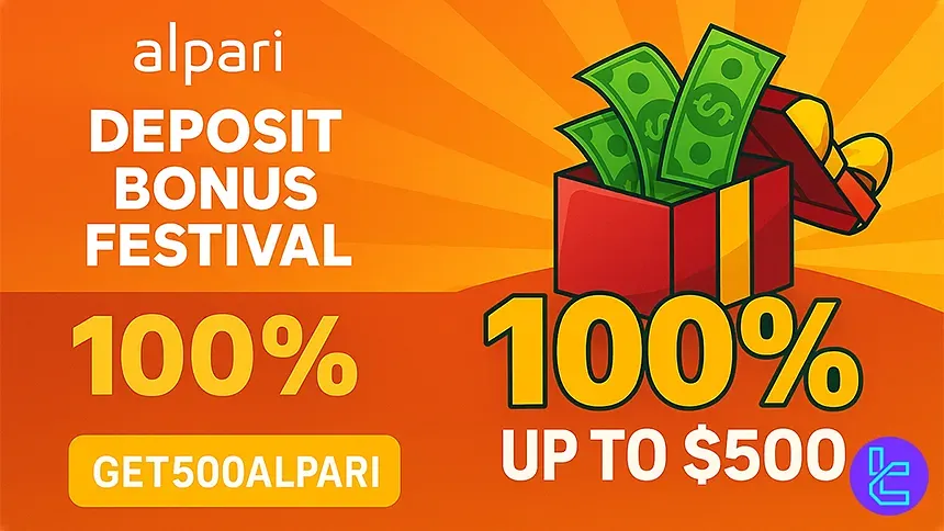 Alpari bonus festival visual featuring a gift box and rising market bars