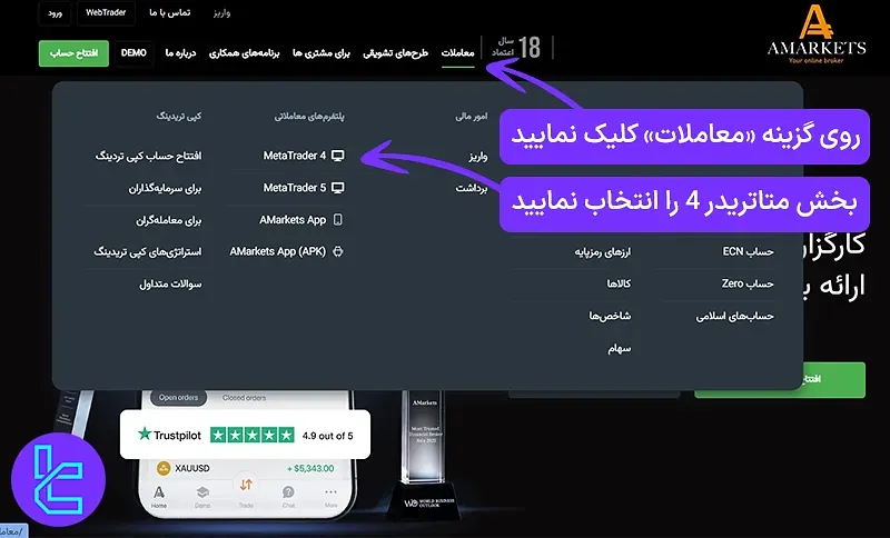 مراحل دانلود متاتریدر 4 آمارکتس