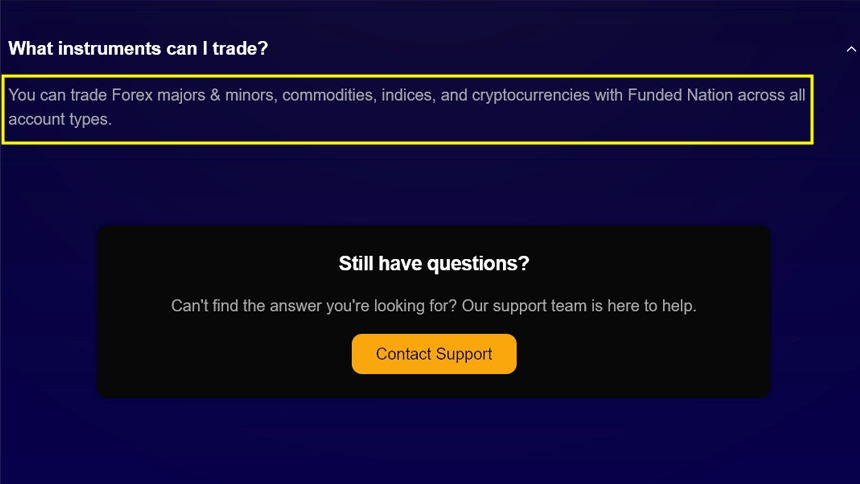 Funded Nation tradable instruments