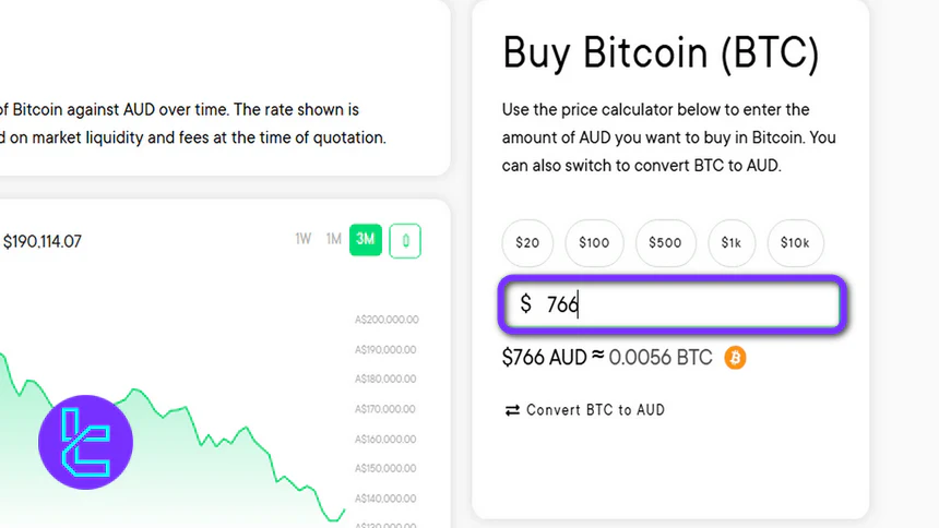 Enter trade size Cointree