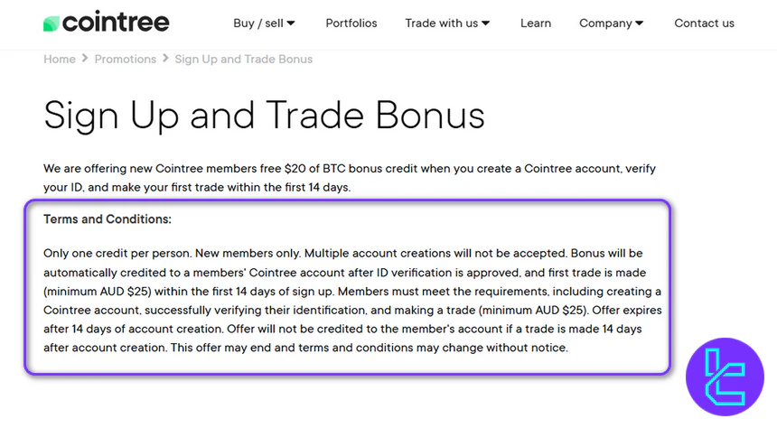 Cointree Sign up bonus