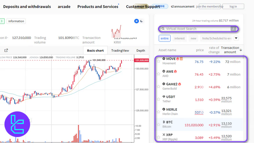 Choose a trading pair on Coinone