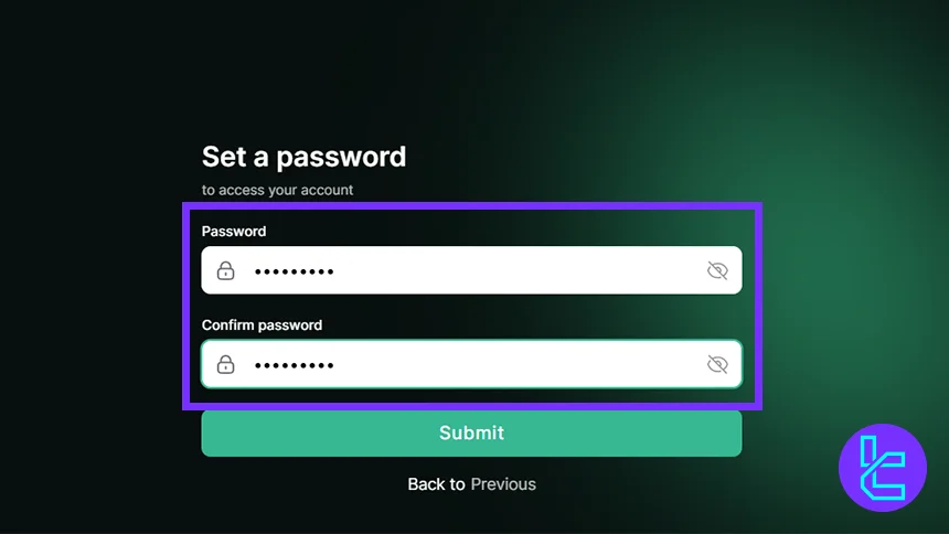 FundedFirm password setup screen