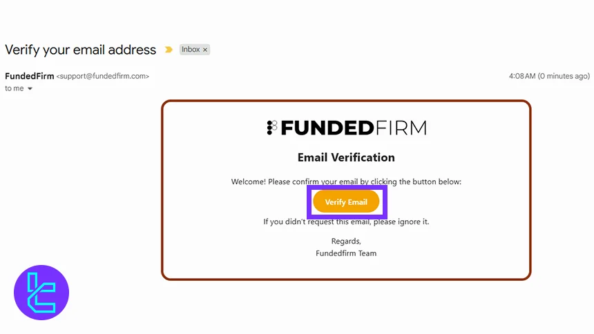 FundedFirm email verification message