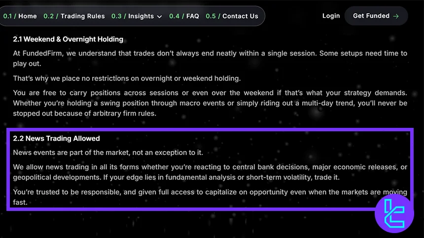 News trading allowed at FundedFirm