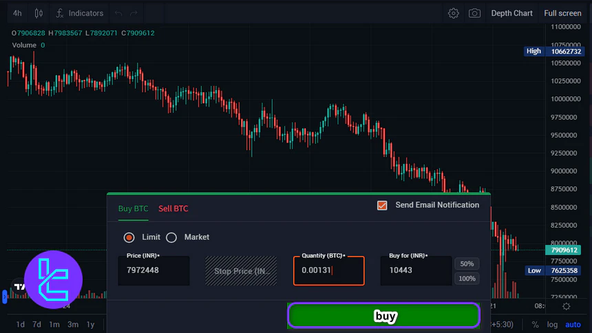 CoinDCX trade confirmation