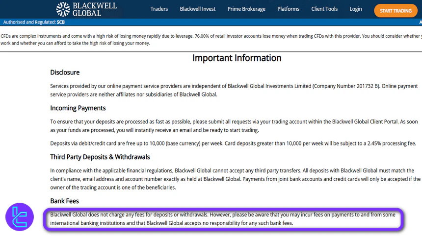 BLACKWELL GLOBAL Non-Trading Fees