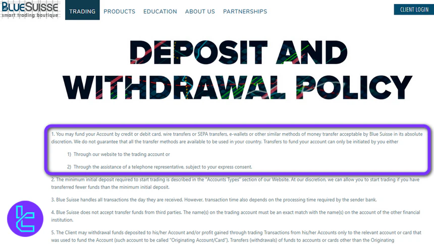 Bluesuisse deposit methods