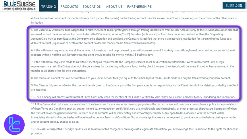 BlueSuisse Withdrawal