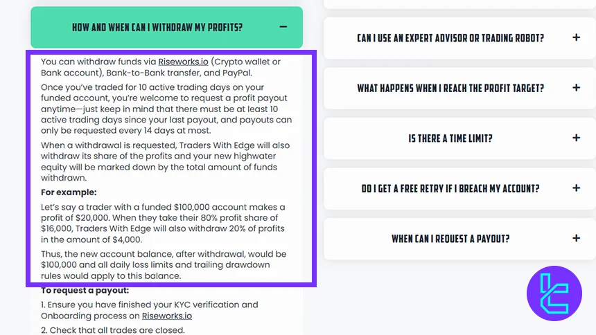 Traders With Edge payout workflow and withdrawal process