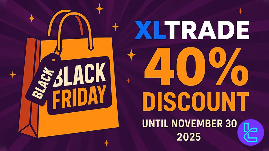 XLTrade Black Friday graphic showing a 40% discount on trading plans