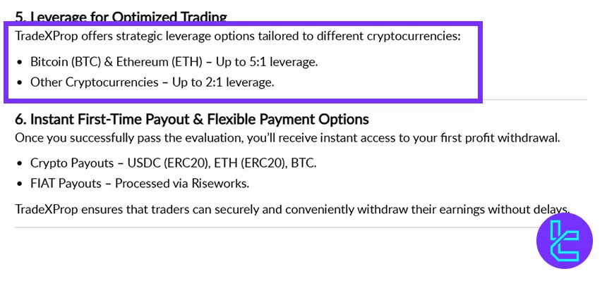 Crypto Evaluation leverage limits at TradeXProp