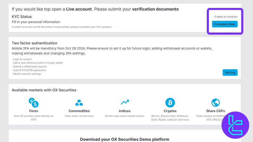 OX Securities POI complete profile form