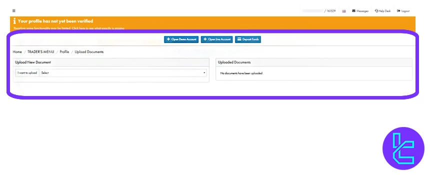 Errante authentication document selection menu