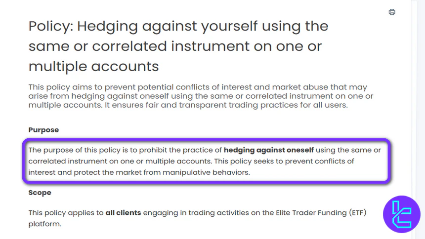 Elite Trader Funding Hedging