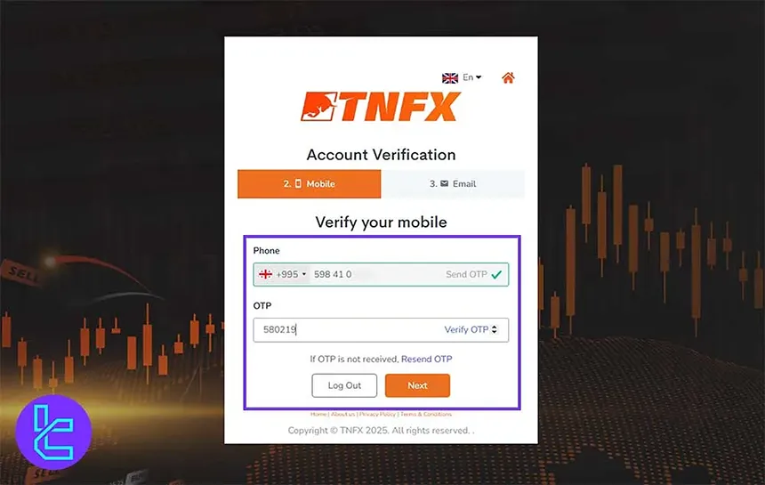 TNFX phone verification by OTP