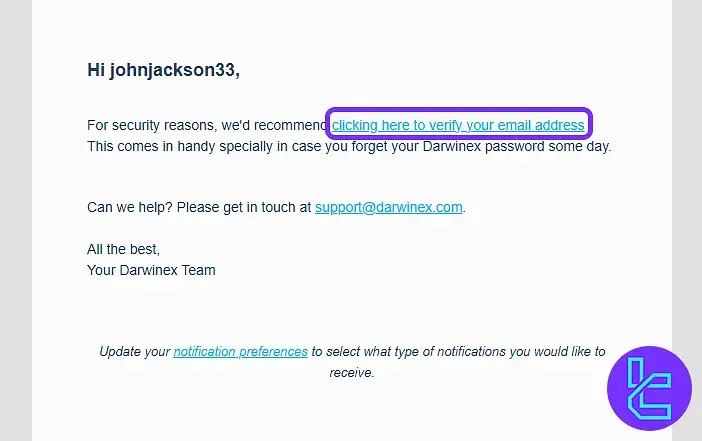 Email verification for Darwinex sign up