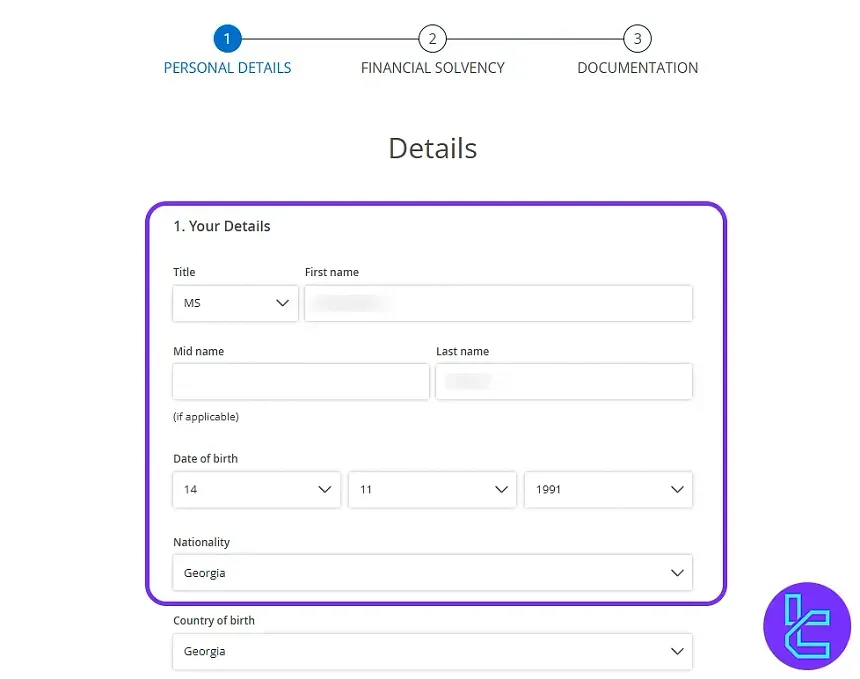 Darwinex personal data entry form