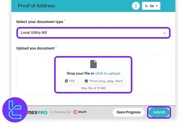 Colmex Pro proof of residence upload