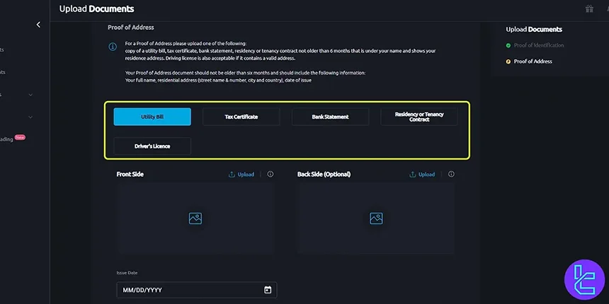 Upload residence documents on Windsor Brokers