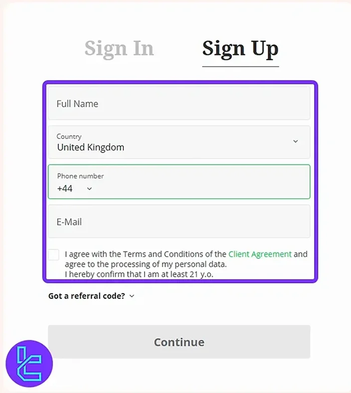 Start xChief Sign up details