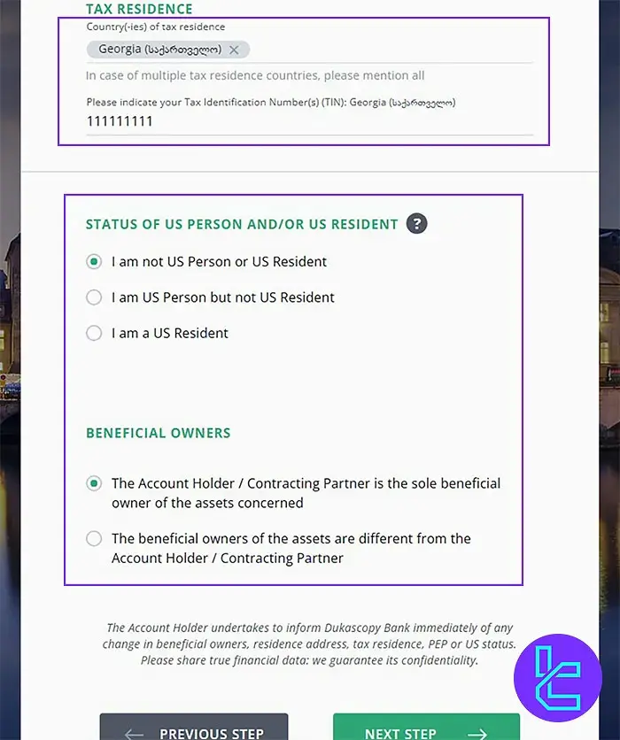 Dukascopy tax and owner details