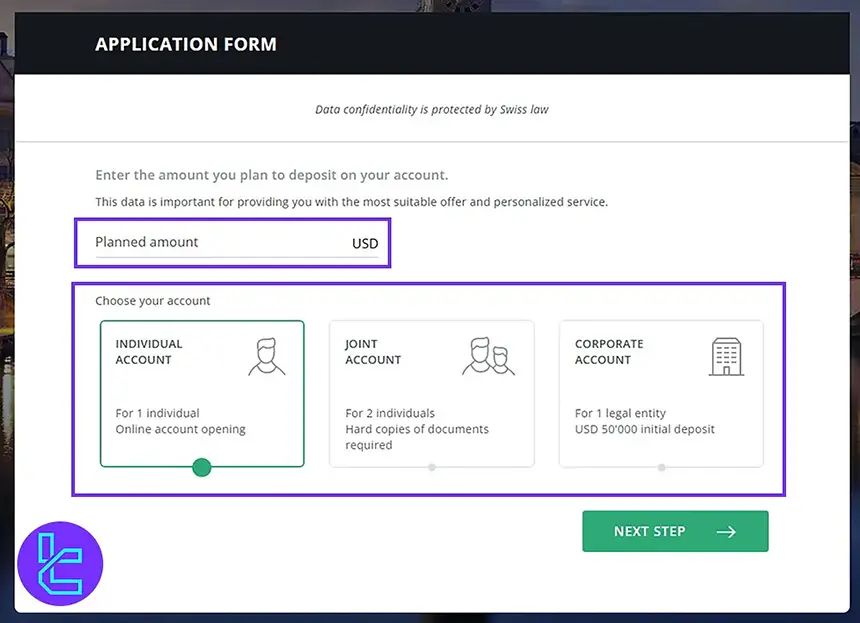 Account type selection at Dukascopy