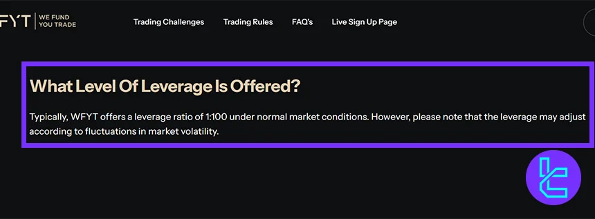 We Fund You Trade kaldıraç seçenekleri