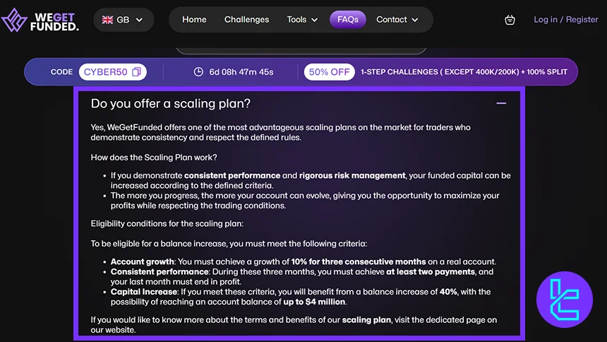 WeGetFunded trader ölçekleme planı detayları