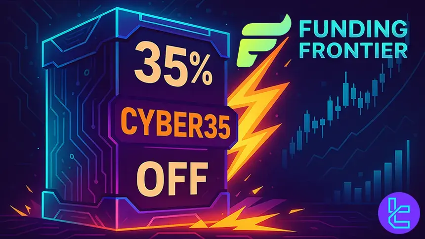 Funding Frontier promotional graphic showcasing the CYBER35 discount on evaluation challenges